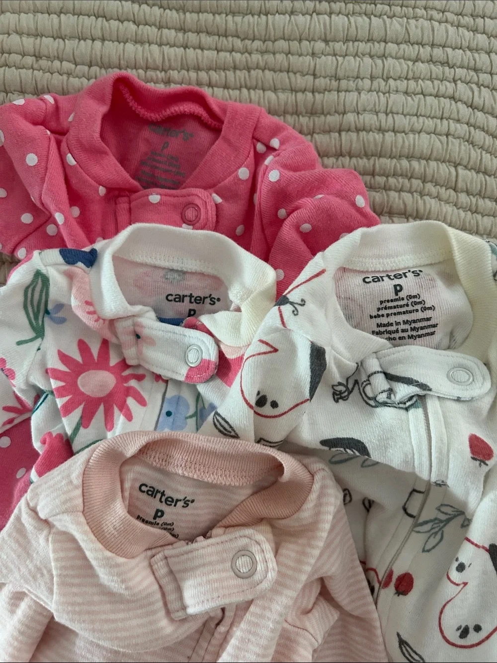 Carter's and Simple Joy Pink Polka Dot & Floral Baby Onesie Pajamas Premie
